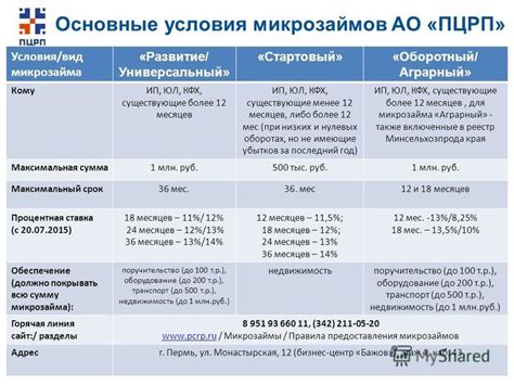 Основные условия долгосрочного микрозайма